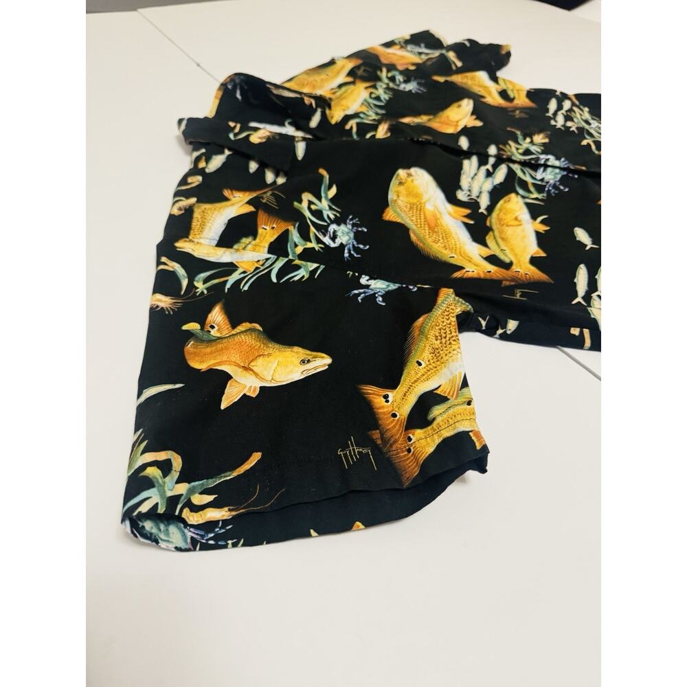 Vintage Guy Harvey By AFCO Bluewater Mens Black Button Up Hawaiian Shirt Aquatic - Picture 8 of 10